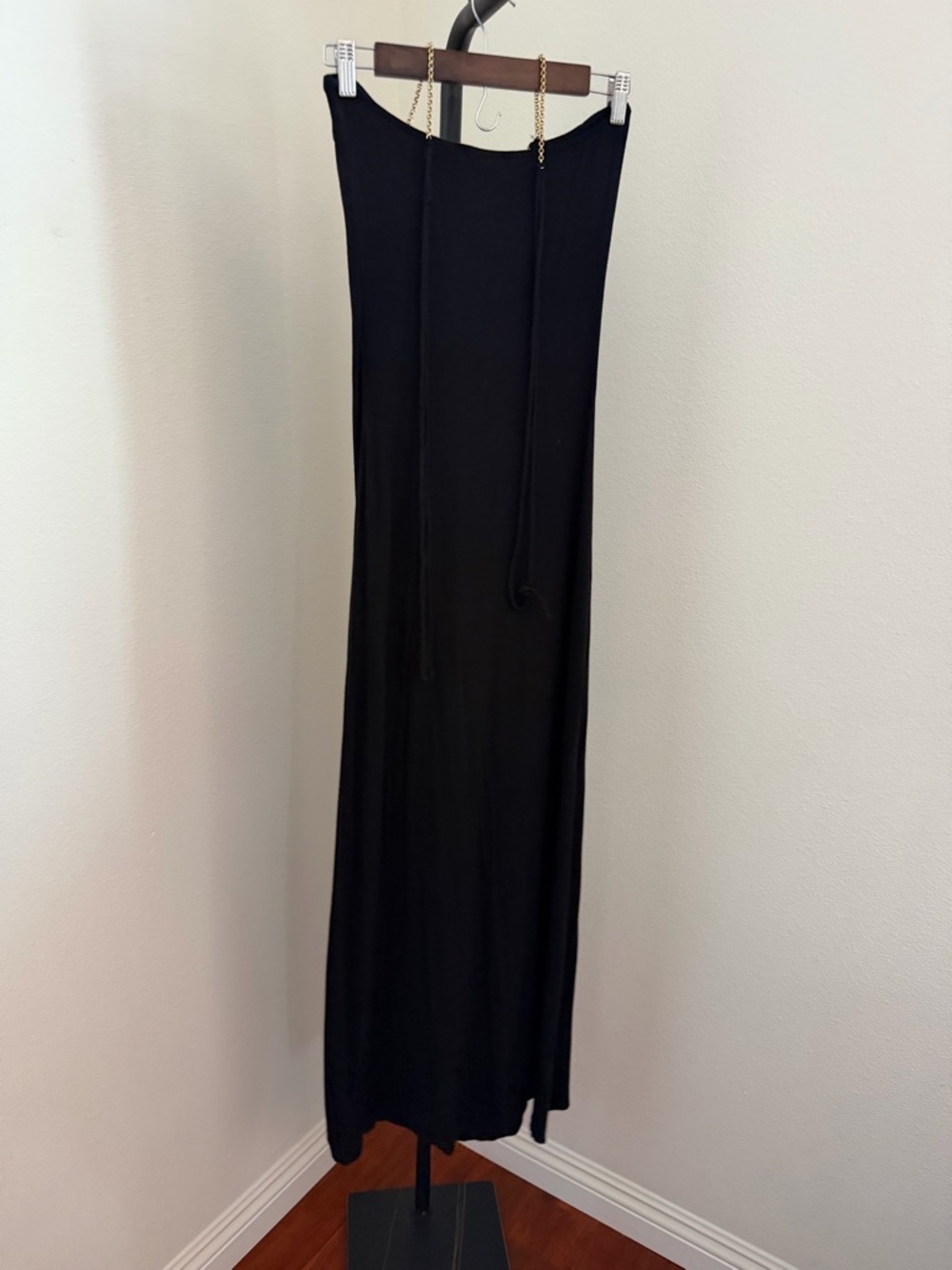 Sky Black Halter Maxi Dress with Gold Neck Detail - Picture 4 of 7